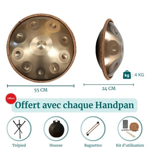 Handpan Doré 12 Notes - Gamme Ré Mineur Kurd (440 Hz)