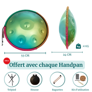 Handpan Vert 10 Notes - Gamme Ré Mineur Kurd (440 Hz)