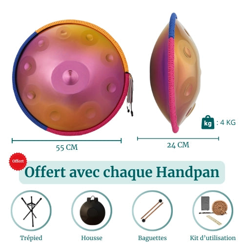 Handpan Rose/Doré 10 Notes - Gamme Ré Mineur Kurd (440 Hz)