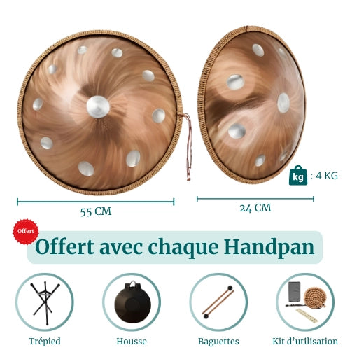 Handpan Tourbillon Bronze 10 Notes - Gamme Ré Mineur Kurd (440 Hz)