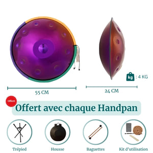 Handpan Violet 10 Notes - Gamme Ré Mineur Kurd (440 Hz)